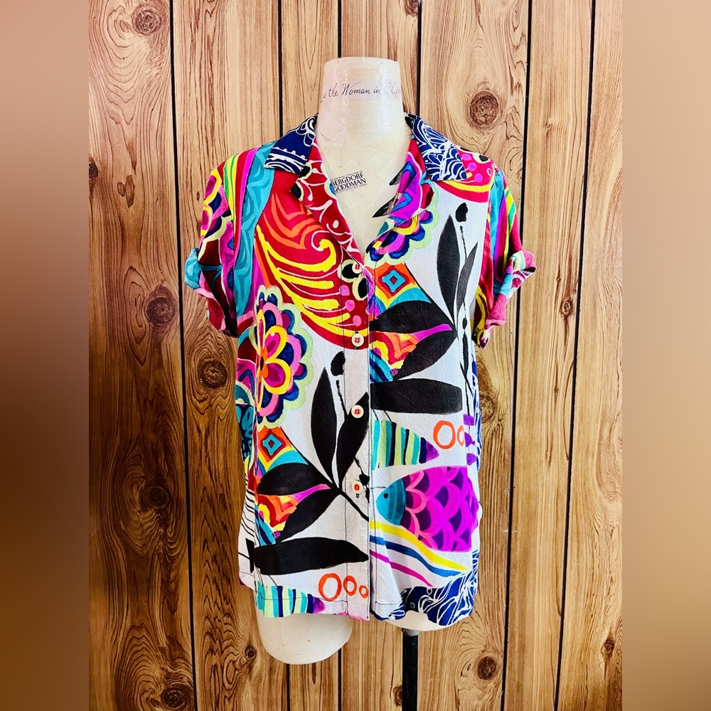 LAST CHANCE 🌈 VTG 2000s Jams World Pescado Floral Hawaiian Womens Button Up